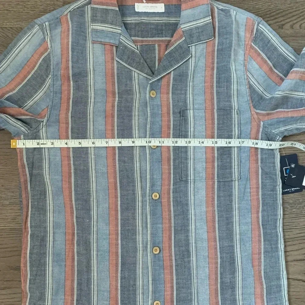 Lucky Brand Striped Short Sleeve Camp Collar Shirt - Size S - Blue/Red - NWT - Picture 9 of 12